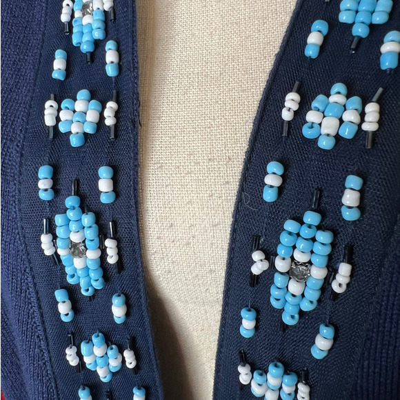 Lauren Michelle Open Cardigan Size M in Blue w/Turquoise Beaded Front - Picture 2 of 5